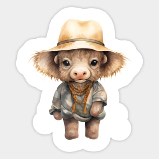 African Cape Buffalo in Straw Hat Sticker